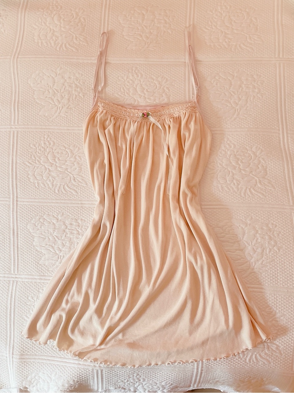 ྀིྀིྀིྀིྀི vintage victoria’s secret cream rosette cotton babydoll slip dress